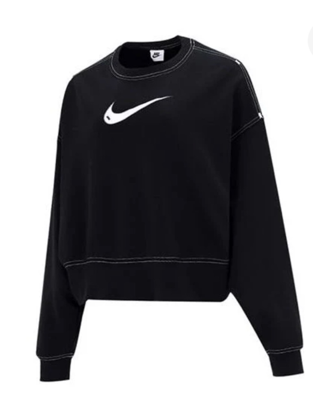 Nike Women’s Black Crewneck Sweatshirt with White Swoosh